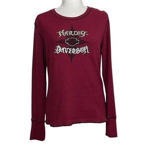 Harley-Davidson Maroon Long Sleeve Waffle Knit T-Shirt